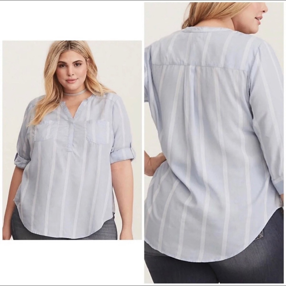 Torrid Blue and White Striped High Low Modal Top - 2X